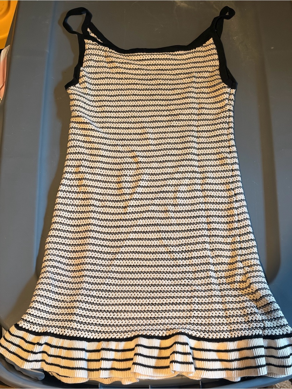 Striped Knit Spaghetti Strap Dress in Black and White